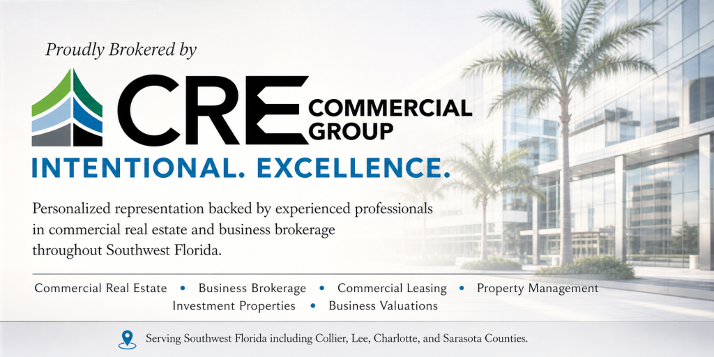 Kevin Sabbides works from both our offices in Naples and Fort Myers. We offer commercial real estate listing services, commercial property leasing, property management, and also business sales and acquisitions services.