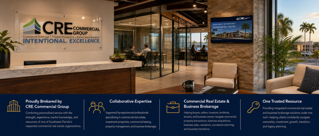 Fort Myers CRE Commercial Group Real Estate and Business Brokerage office, We service the Naples and Fort Myers markets.