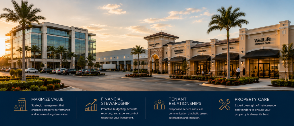 Property owners and investors desire mutually beneficial tenant relations for long term success. We help manage expenses without sacrificing service. Property Management at CRE Commercial Group is the best you can find throughout SW Florida. 